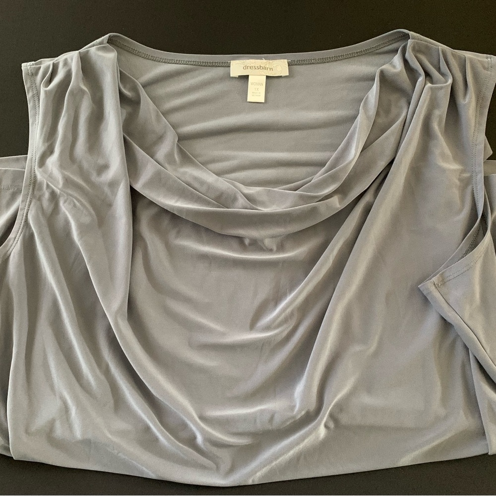 Dress barn Slate Blue gray Draped Cowl Neck Sleeveless blouse - Picture 4 of 8